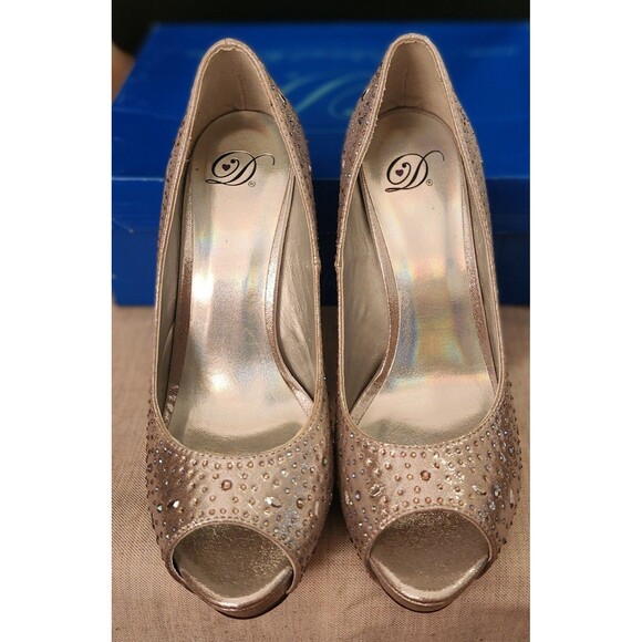 Womens My Delicious Shoes Size 9 With 5.5 Stiletto Heels, Sparkly Peep Toe - Picture 2 of 6